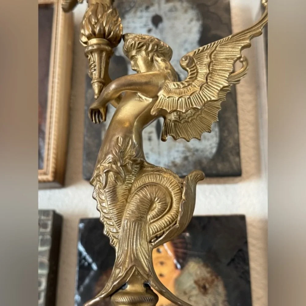 Brass‎ French Empire Style Gilt Candelabra Siren